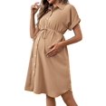 thumbnail image 1 of Womens Short Sleeve Button Down Casual Maternity Dress with Belt Shirt Style Pregnancy Dress Khaki XXL, 1 of 9