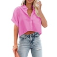 thumbnail image 1 of Womens Short Sleeve Button Down Cropped Shirts Lapel Blouse, 1 of 4