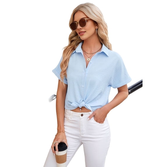 Womens Short Sleeve Button Down Shirt M