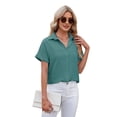 thumbnail image 1 of Womens Short Sleeve Button Down Shirt Dark Green L, 1 of 7