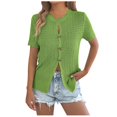 thumbnail image 1 of Womens Short Sleeve Button Down Sweater Cardigan Shirts Ribbed Slim Fit Cardigan Blouses Dressy Casual Spring Summer Wear, 1 of 5