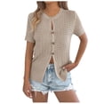 thumbnail image 1 of Womens Short Sleeve Button Down Sweater Cardigan Shirts Ribbed Slim Fit Cardigan Blouses Dressy Casual Spring Summer Wear, 1 of 5
