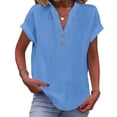 thumbnail image 1 of Womens Short Sleeve Button Front T-Shirt Breathable Polyester Fabric Tunics Top Stand Collar Plain Solid Color Blouse, 1 of 9