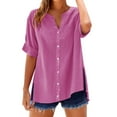 thumbnail image 1 of Womens Short Sleeve Button Down Shirts! Comdrip Loose Shirt Top Stand Solid Color Sleeve Collar Casual Women's Shirt Women's Shirt Short Sleeve Button Down Women Hot Pink L, 1 of 7