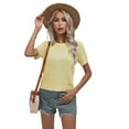 thumbnail image 1 of Womens Short Sleeve Cable Knit Sweater Tops Crewneck Spring Summer Shirts Business Dressy Casual Outfits Light Yellow XL, 1 of 5