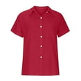 thumbnail image 1 of Womens Short Sleeve Casual Button Down Shirts Solid Color Summer Soft Cotton Blouses Tops With Pocket B-Red, 1 of 5