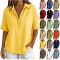 thumbnail image 1 of Womens Short Sleeve Casual Button Down Shirts Summer Soft Fashion Cotton Linen Blouses Tops, 1 of 7
