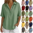 thumbnail image 1 of Womens Short Sleeve Casual Button Down Shirts Summer Soft Fashion Cotton Linen Blouses Tops, 1 of 8