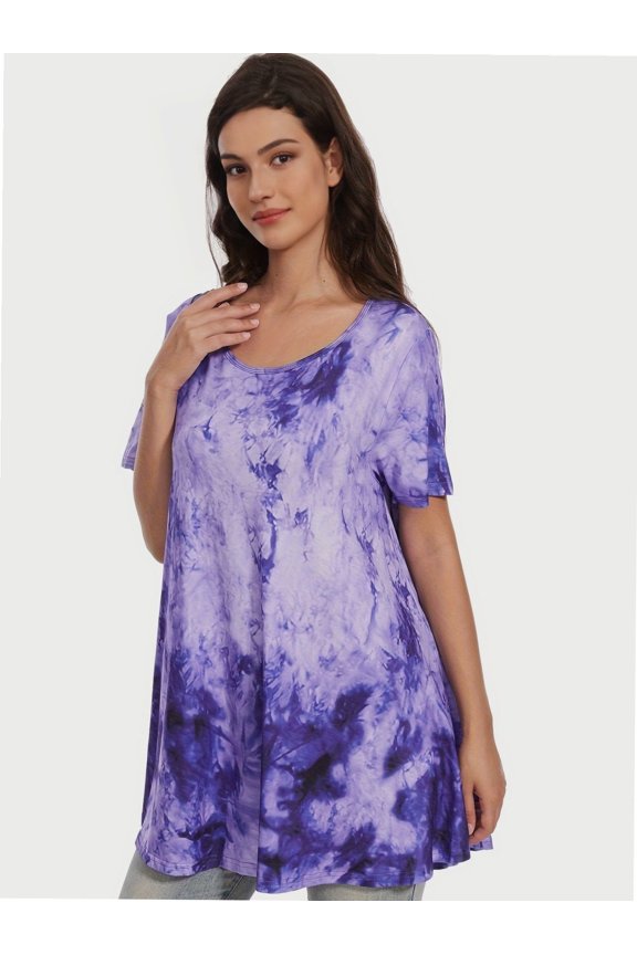 Women's Plus Size Short Sleeve Tunic Top - Casual Loose Fit Flare Swing T-Shirt, Basic Comfort