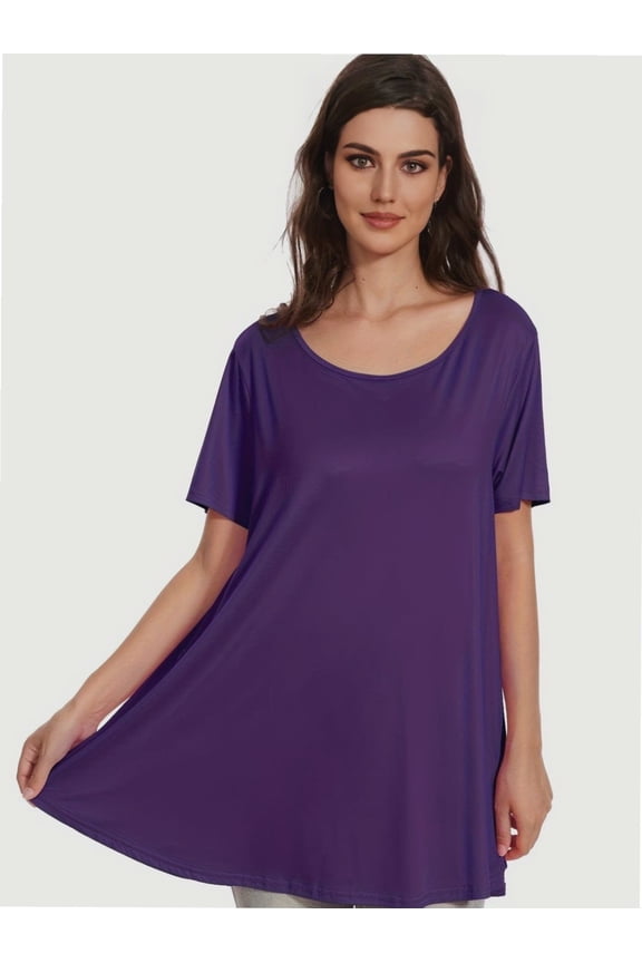 Womens Short Sleeve Casual Loose Fit Flare Swing Tunic Tops Basic T-Shirt Plus Size