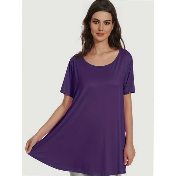 Womens Short Sleeve Casual Loose Fit Flare Swing Tunic Tops Basic T-Shirt Plus Size
