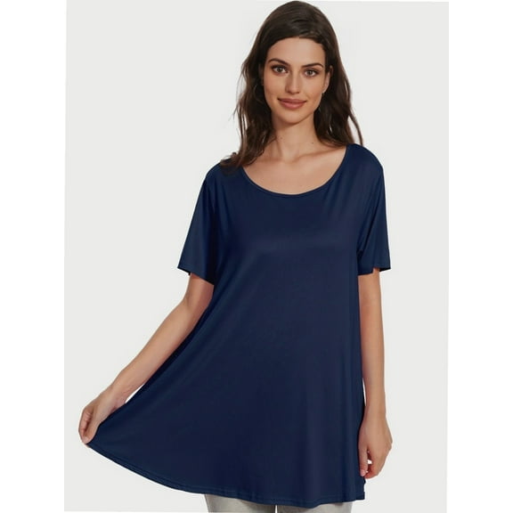 Women's Plus Size Short Sleeve Tunic Top - Casual Loose Fit Flare Swing T-Shirt, Basic Comfort