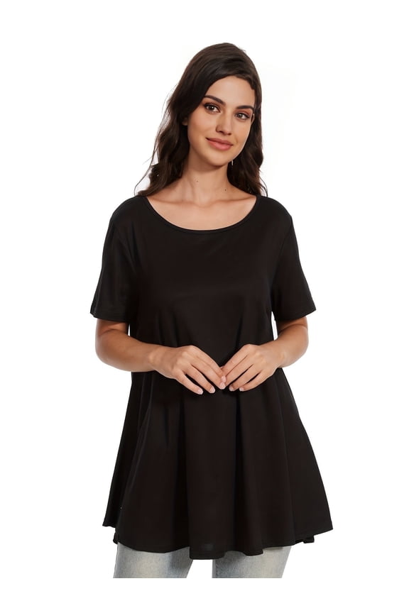Womens Short Sleeve Casual Loose Fit Flare Swing Tunic Tops Basic T-Shirt Plus Size
