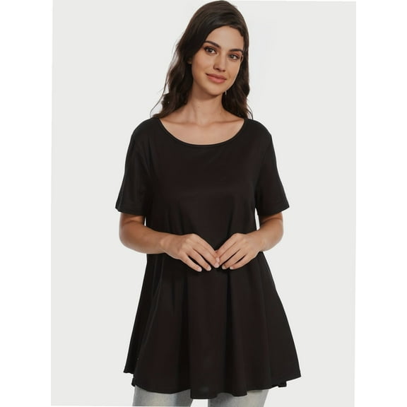 Women's Plus Size Short Sleeve Tunic Top - Casual Loose Fit Flare Swing T-Shirt, Basic Comfort