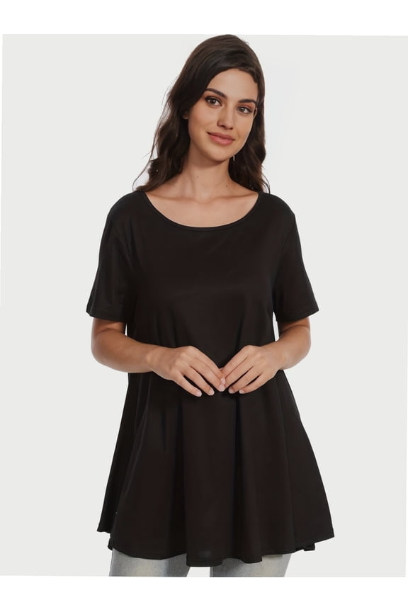 Women's Plus Size Short Sleeve Tunic Top - Casual Loose Fit Flare Swing T-Shirt, Basic Comfort