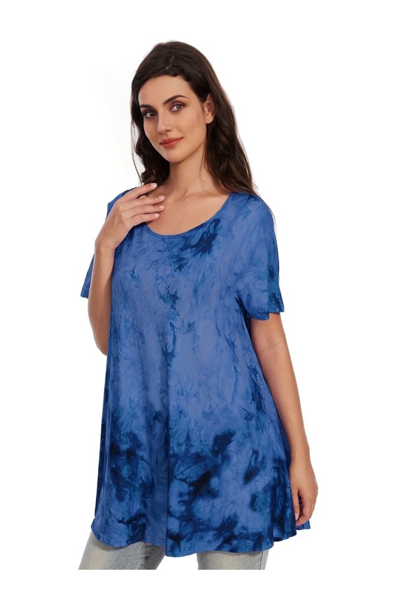Womens Short Sleeve Casual Loose Fit Flare Swing Tunic Tops Basic T-Shirt Plus Size