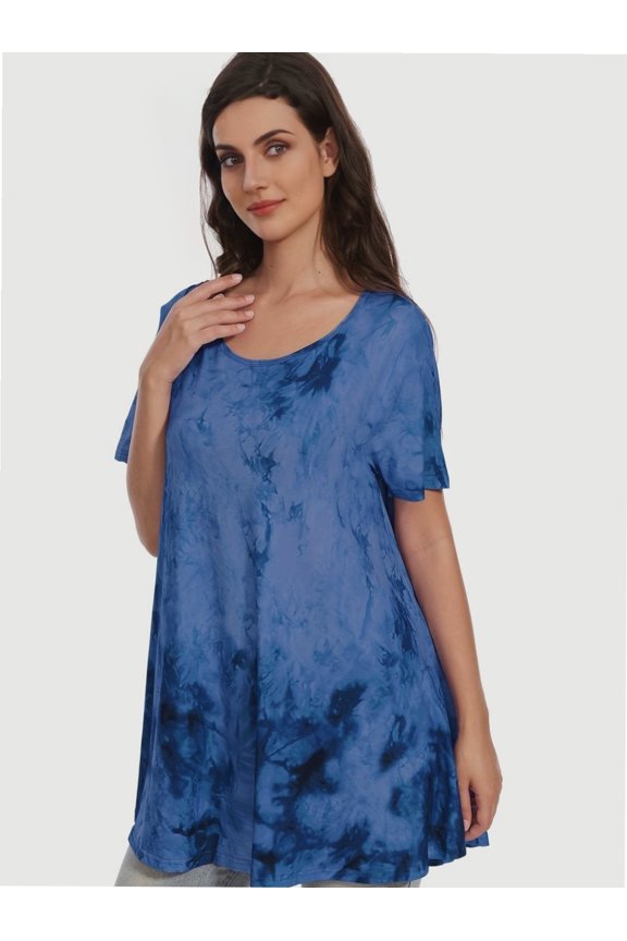 Womens Short Sleeve Casual Loose Fit Flare Swing Tunic Tops Basic T-Shirt Plus Size