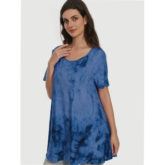 Womens Short Sleeve Casual Loose Fit Flare Swing Tunic Tops Basic T-Shirt Plus Size