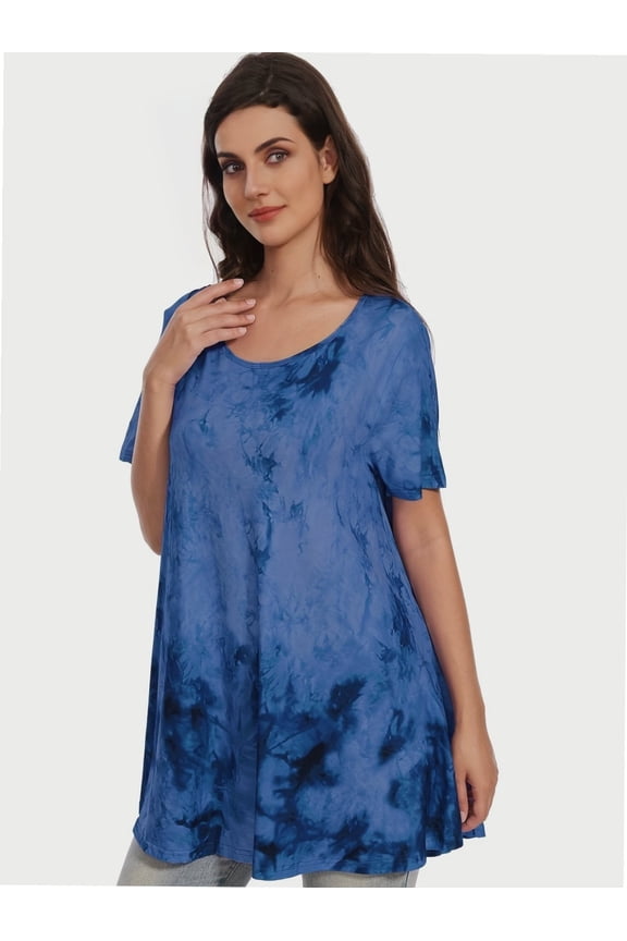 Women's Plus Size Short Sleeve Tunic Top - Casual Loose Fit Flare Swing T-Shirt, Basic Comfort
