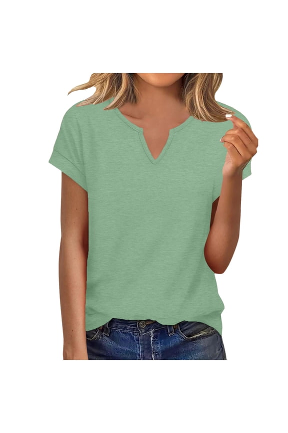 Womens T-Shirt Mint Green Loose Fit V-Neck Soft Daily Top Sizes S-2XL, Size L