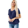 thumbnail image 1 of Womens Short Sleeve Casual Tops Dressy V Neck T Shirts Loose Fit Summer Pleated Blouses Navy blue XXL, 1 of 7