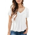 thumbnail image 1 of Womens Short Sleeve Casual Tops Dressy V Neck T Shirts Loose Fit Summer Pleated Blouses White M, 1 of 7