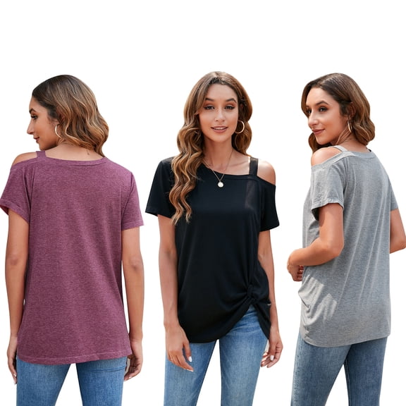 Womens Short Sleeve Cold Shoulder Tops Sexy Off The Shoulder Tshirts Loose Casual Shirts Tee