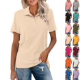 thumbnail image 1 of Womens Short Sleeve Collared Shirt Button Down Top Casual Loose Fit Summer Tee, 1 of 7