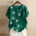 thumbnail image 1 of Womens Short Sleeve Cotton Linen Camp Shirts Jacquard Top T-Shirt Plus Size Bohemian Summer Shirt Tunic Blouses, 1 of 4