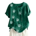 thumbnail image 1 of Womens Short Sleeve Cotton Linen Camp Shirts Jacquard Top T-Shirt Plus Size Bohemian Summer Shirt Tunic Blouses, 1 of 3