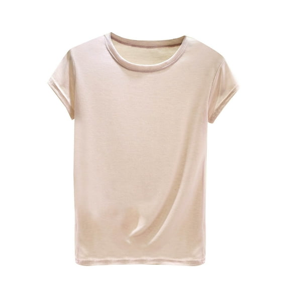 Womens Short Sleeve Cotton Tops Summer Cozy Lightweight Modal Base Pajama Tees Undershirt Crewneck Tshirts Casual (L, Pink)