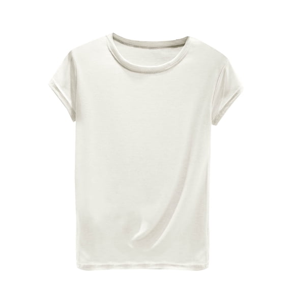 Womens Short Sleeve Cotton Tops Summer Cozy Lightweight Base Pajama Tees Undershirt Crewneck Tshirts Casual (M, White)
