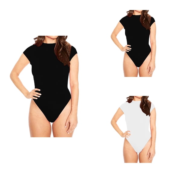 Womens Short Sleeve Crew Neck Bodysuit - Cloud Collection Solid Color Stretchy Basic T-Shirt Top