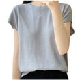 thumbnail image 1 of Womens Short Sleeve Crewneck Summer Tops Casual Loose Knit Lightweight Basic Pullover Shirts, 1 of 2