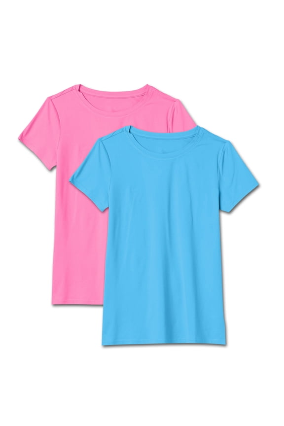 Womens Short Sleeve Crewneck T-Shirt Pack Stretchy Casual Tee Two Piece Set 2PCS