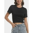 thumbnail image 1 of Women's Short Sleeve Crop Top - Crew Neck Fitted Shirt, Soft Stretch Casual & Workout T-Shirt, Basic Slim Fit Tee for Going Out, 1 of 6