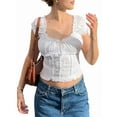 thumbnail image 1 of Womens Short Sleeve Crop Top with Lace Trim Shirt Boho Tie Front Ruffle Tank Tops White S, 1 of 6