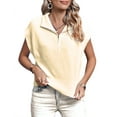 thumbnail image 1 of Womens Short Sleeve Cropped Knit Tops Half Zip Cap Sleeve Lightweight Oversized Sweater Vest, 1 of 5