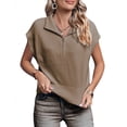 thumbnail image 1 of Womens Short Sleeve Cropped Knit Tops Half Zip Cap Sleeve Lightweight Oversized Sweater Vest, 1 of 5