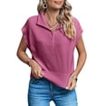 thumbnail image 1 of Womens Short Sleeve Cropped Knit Tops Half Zip Cap Sleeve Lightweight Oversized Sweater Vest, 1 of 7