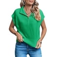thumbnail image 1 of Womens Short Sleeve Cropped Knit Tops Half Zip Cap Sleeve Lightweight Oversized Sweater Vest, 1 of 5
