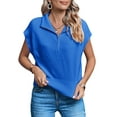 thumbnail image 1 of Womens Short Sleeve Cropped Knit Tops Half Zip Cap Sleeve Lightweight Oversized Sweater Vest, 1 of 5