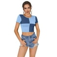 thumbnail image 1 of Womens Short Sleeve Cropped T-Shirts Lettuce Trim Color Block Ribbed Tees Crop Tops, 1 of 5