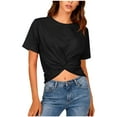 thumbnail image 1 of Womens Short Sleeve Cropped T-Shirts Summer Casual Crew Neck Twist Front Crop Tops Ladies Cute Casual Basic Tees, 1 of 8