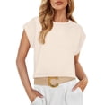 thumbnail image 1 of Womens Short Sleeve Cropped T-shirts Summer Rolled Dolman Sleeve Crop Tops Casual Round Neck Solid Short Basic Tees, 1 of 7