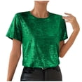 thumbnail image 1 of Womens Short Sleeve Dressy Tops Summer Trendy Casual Shiny Velvet T Shirt Crew Neck Casual Tunic Tees (2XL, Green), 1 of 8