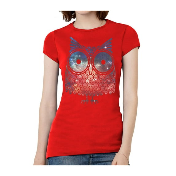 Womens Short-Sleeve Galaxy Owl T-Shirt - Red - Medium