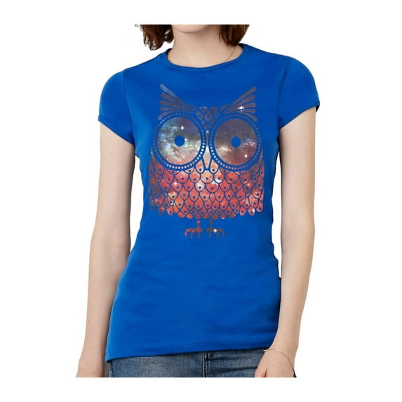 Womens Short-Sleeve Galaxy Owl T-Shirt - Royal - Large