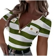 thumbnail image 1 of Womens Short Sleeve Half Zip V Neck Tops Striped Color Block Shirts Casual Pockets Button Down Shirts, 1 of 5