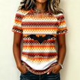 thumbnail image 1 of Womens Short Sleeve Halloween Tops Crewneck Loose Fit Castle Bat Print T Shirts Casual Clothes Gifts, 1 of 7